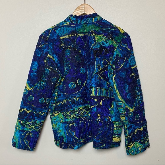Chico’s Blue Green Silk Abstract Crinkle Textured Button Jacket | Women’s XS - Picture 5 of 5